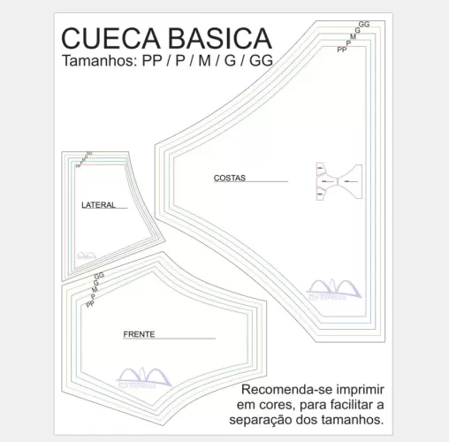 Molde de Costura Para Imprimir Camiseta - 49 - Cueca Básica (PP-GG) Molde de Costura Para Imprimir Camiseta - 49 - Cueca Básica (PP-GG)