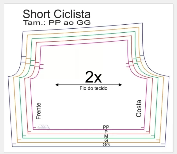 Molde de Costura Para Imprimir Camiseta - 70 - Short Ciclista _Compressão_ (PP ao GG) Molde de Costura Para Imprimir Camiseta - 70 - Short Ciclista _Compressão_ (PP ao GG)