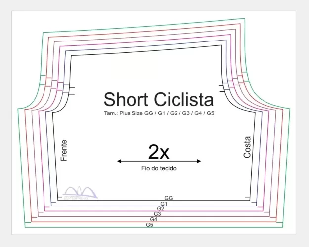 Molde de Costura Para Imprimir Camiseta - 71 - Short Ciclista _Compressão_ (GG ao G5)